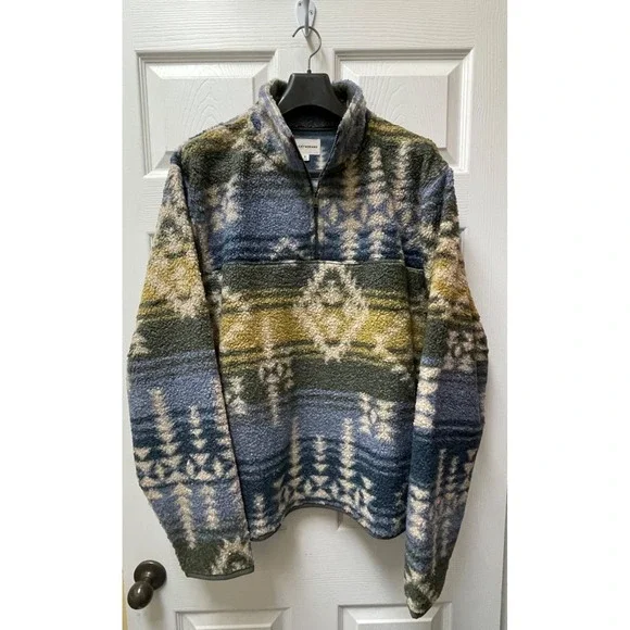 Lucky Brand Mens XL Faux Shearling 1/4 Zip Multicolor Pullover Aztec Outdoor NWT